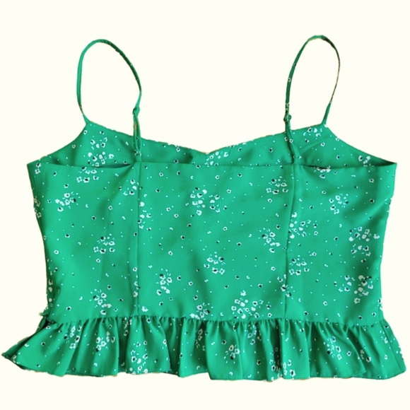🌟 TOPSHOP Flirty Trendy Green Floral Crop Cami Rouching Side Zip Women's Sz 10 - Picture 3 of 9